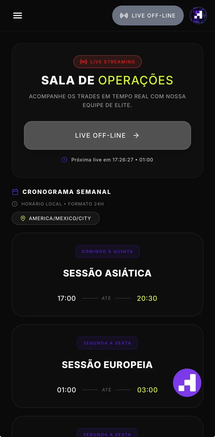 Sala de operações ao vivo